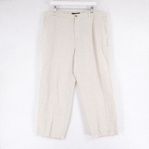 Tasso Elba 100% Linen Cream Birdseye Flat Front High Rise‎ Dress Pants 39/26 - Picture 1 of 5